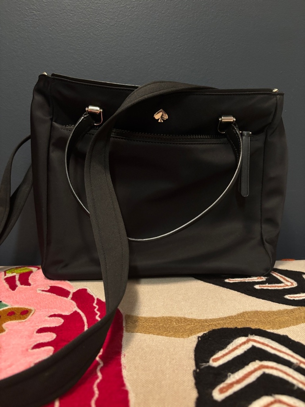 kate spade Black Nylon Shoulder Bag with Gold Spade Accent